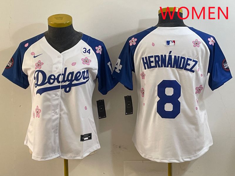 Women Los Angeles Dodgers #8 Hernandez White Blue Sakura Edition 2025 Nike MLB Jersey style 4->cincinnati bengals->NFL Jersey